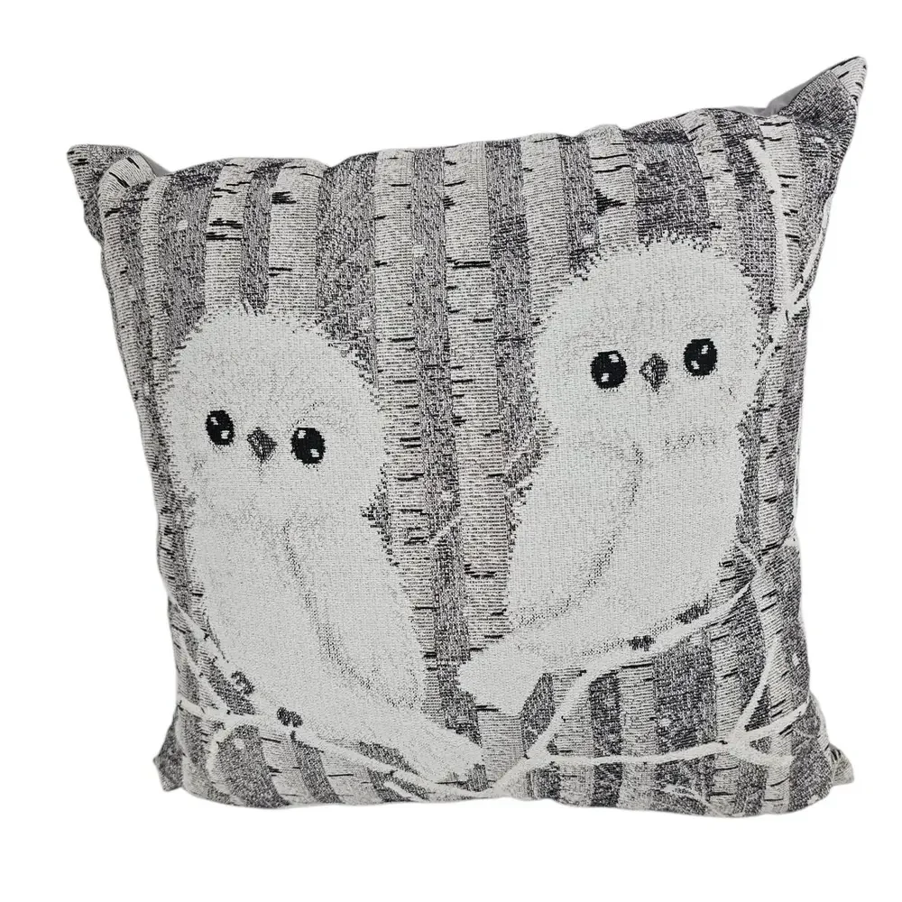 Snowy Owl Plush Figurine and Woven Birch Tree Throw Pillow Woodland‎ Decor Set